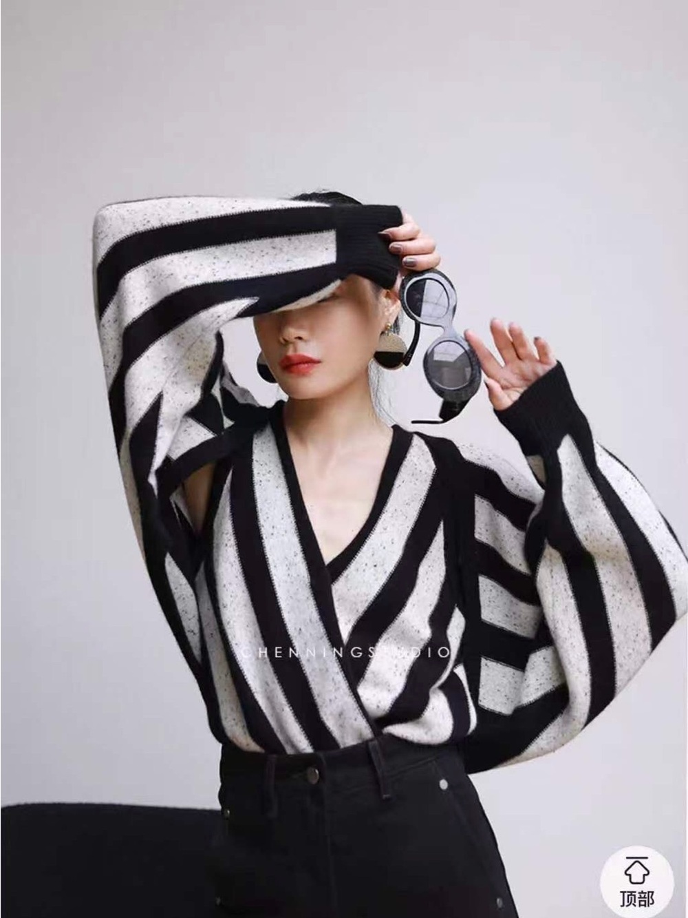 NWOT Striped Black and White Cashmere Knit Wrap-Style Tank Top and Shawl Set